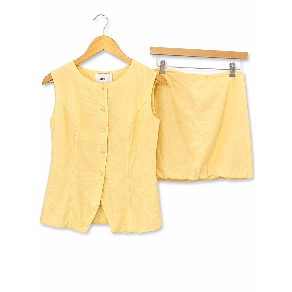 Paper Heart Yellow Linen Blend 2 Piece Set Button Top M & Skort L Australian